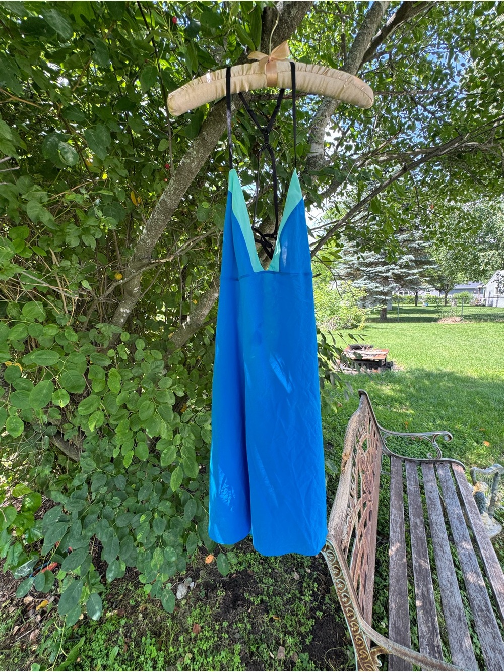 Victoria's Secret Bright Teal Blue Slip Dress with Black Label